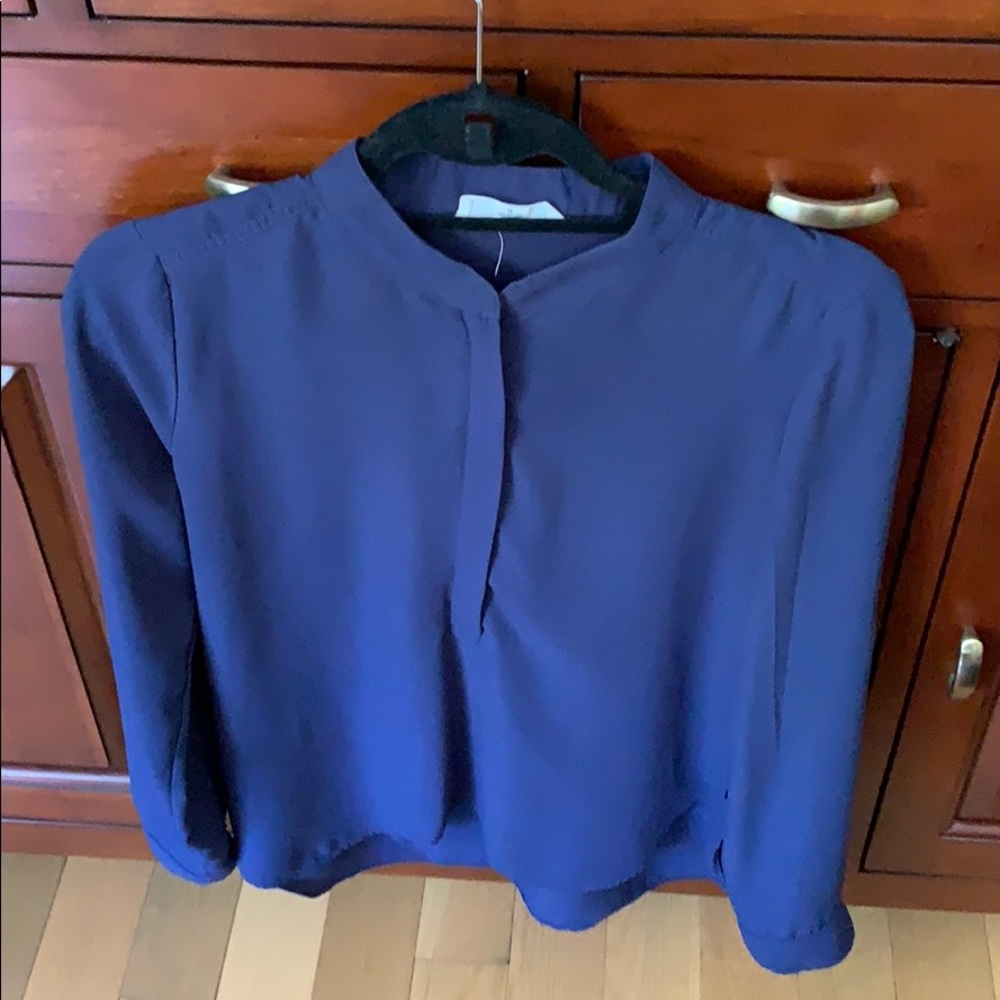 Navy blue blouse with gold embellishments